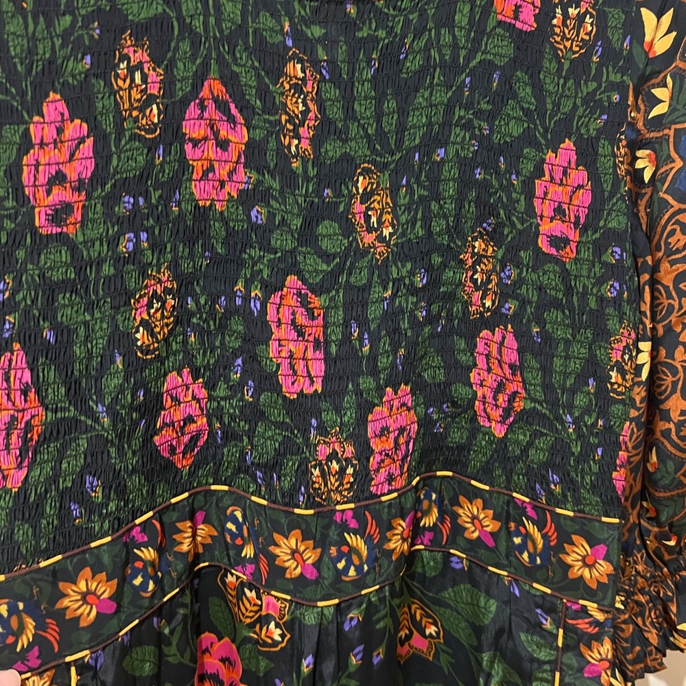 Farm Rio Jumpsuit Smoked Wide Leg 3/4 Sleeve Vibrant Florals Holidays SZ L EUC - Picture 7 of 11